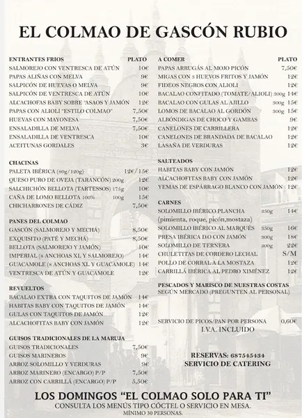 menu 0 of Bar Colmao De Gascon Rubio