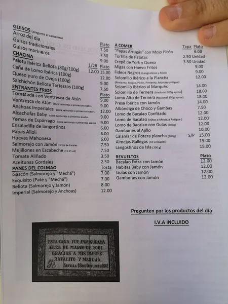menu 2 of Bar Colmao De Gascon Rubio