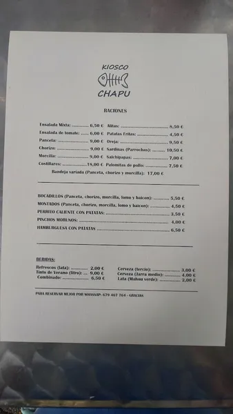 menu 0 of Kiosko Chapu