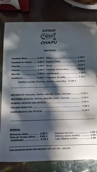 menu 1 of Kiosko Chapu