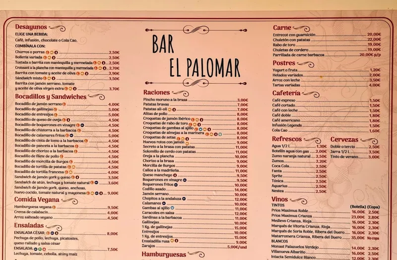 menu 0 of Bar El Palomar