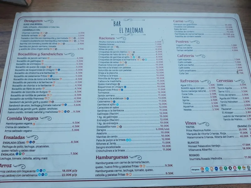 menu 2 of Bar El Palomar