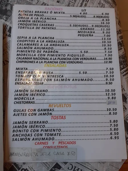 menu 1 of Cafetería Restaurante Plaza 22