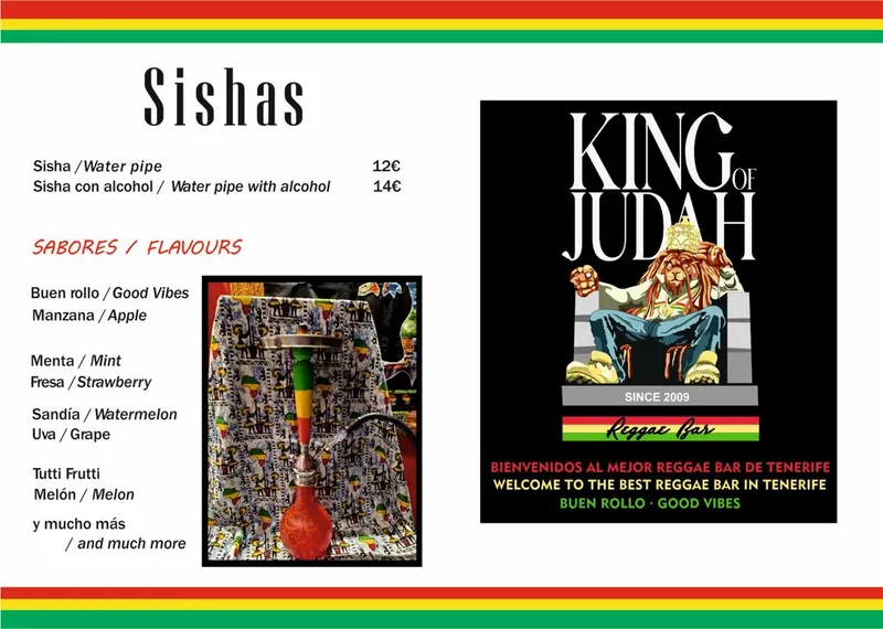 menu 2 of King of Judah Cocktails Reggae Bar