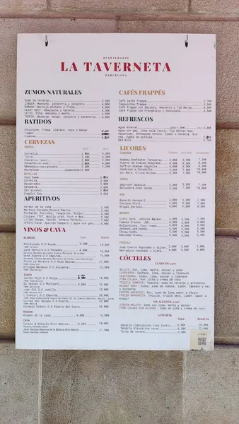 menu 0 of Restaurant La Taverneta Barcelona