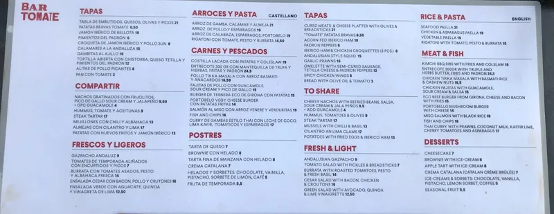 menu 0 of Bar Tomate BCN