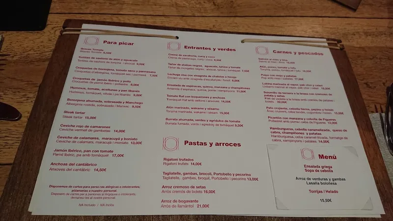 menu 2 of Bar Tomate BCN