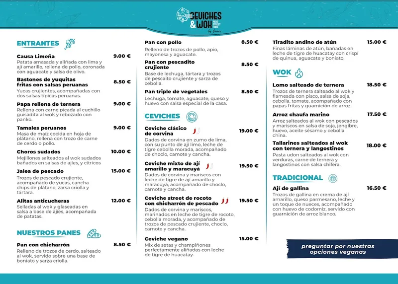 menu 1 of CEVICHES & WOK