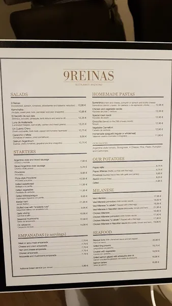 menu 0 of 9Reinas Barcelona. Restaurante argentino.