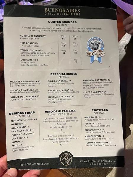 menu 2 of Buenos Aires