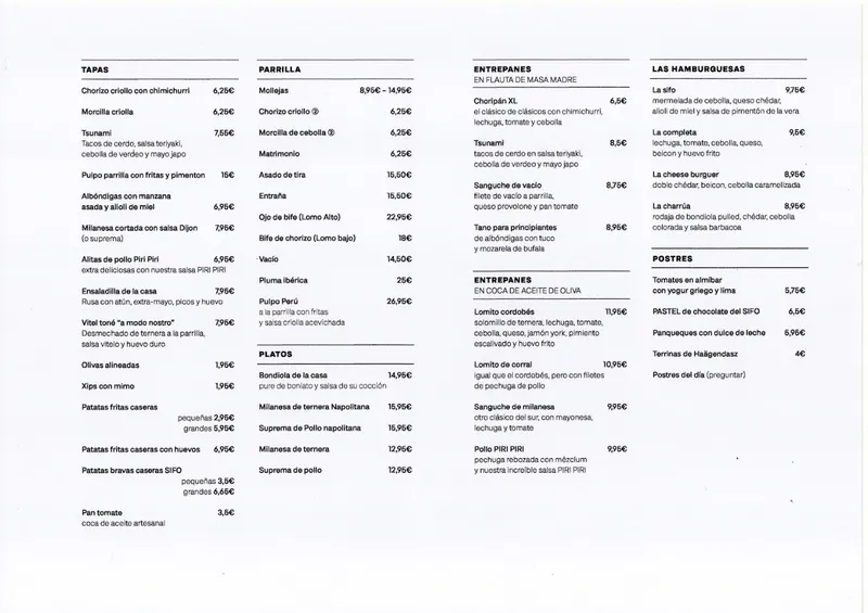 menu 0 of SIFO Restaurante