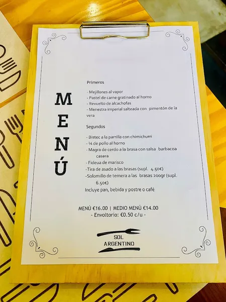 menu 0 of Sol Argentino