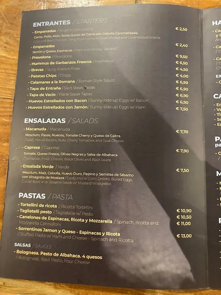 menu 0 of Argento's
