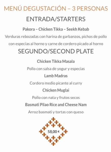 menu 1 of Restaurante indio Taj Mahal Valencia