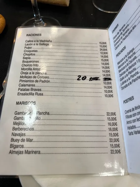 menu 1 of Muxia