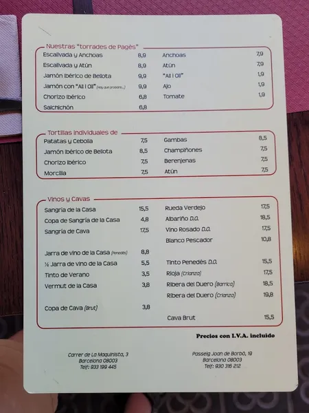 menu 0 of La Bombeta del Port