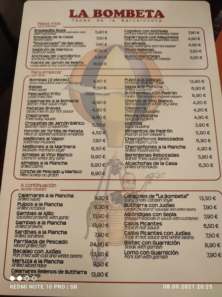 menu 1 of La Bombeta del Port