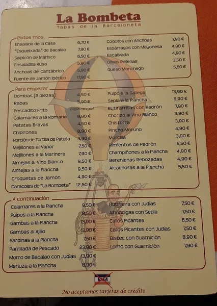 menu 2 of La Bombeta del Port