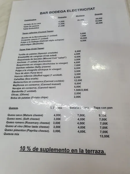 menu 1 of Bar Electricitat