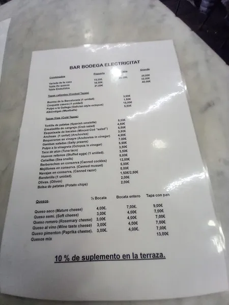 menu 2 of Bar Electricitat