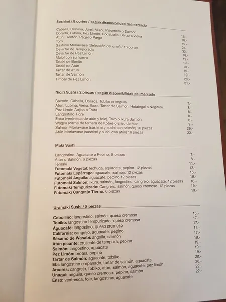 menu 0 of Enso Sushi - Alicante