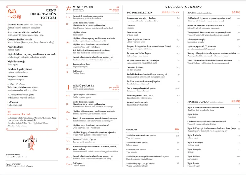menu 0 of Sushi Bar Tottori (Alicante)