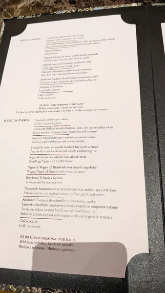 menu 1 of Sushi Bar Tottori (Alicante)