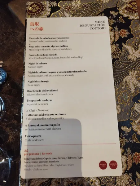 menu 2 of Sushi Bar Tottori (Alicante)