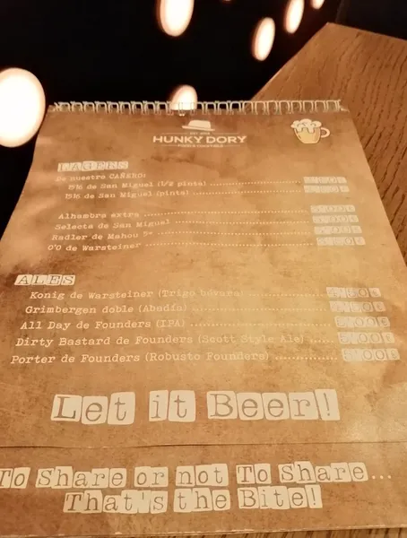 menu 0 of Hunky Dory