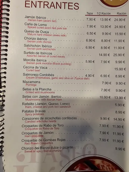 menu 2 of El Paseo Ibérico de Argimiro
