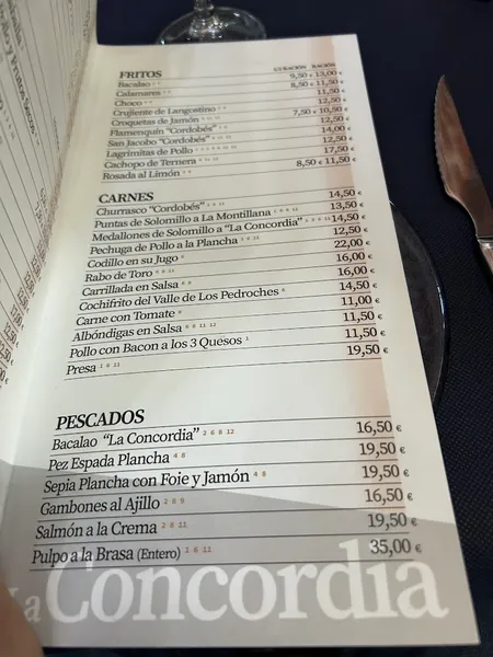 menu 1 of Mesón La Concordia