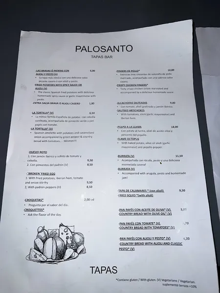 menu 0 of Palosanto. Tapas Bar (Raval)