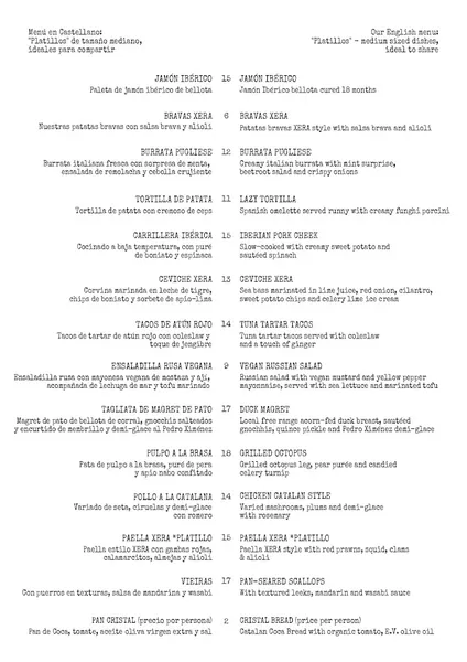 menu 1 of Xera Restaurant