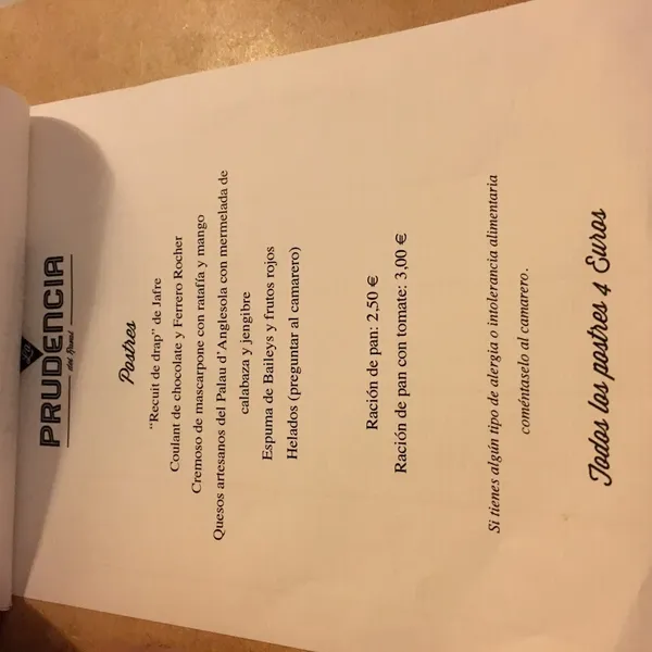 menu 1 of La Prudencia del Raval