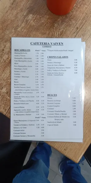 menu 1 of Cafetería Vaiven