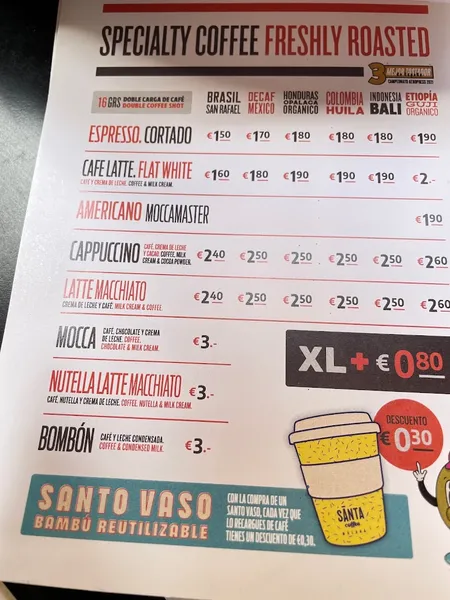 menu 2 of Santa Coffee Soho