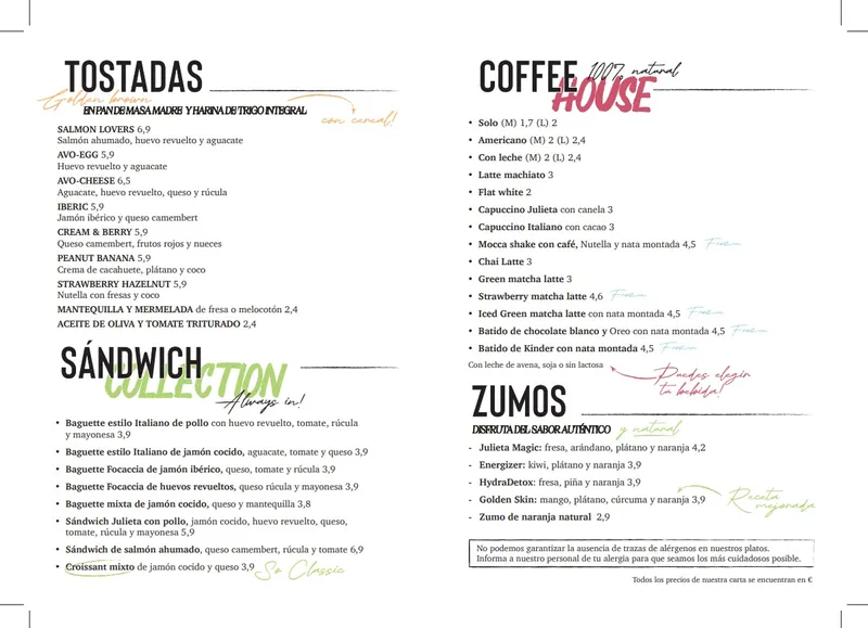menu 0 of Julieta Coffee