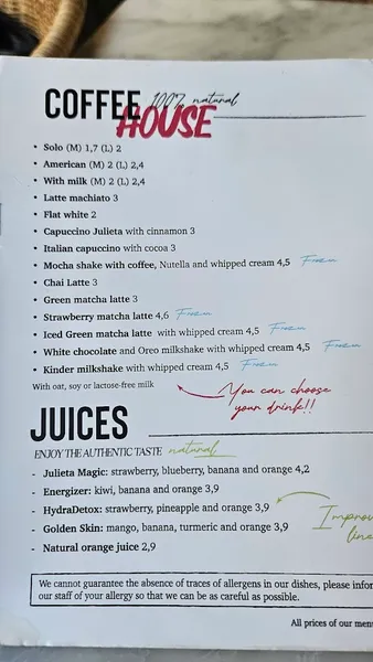menu 2 of Julieta Coffee