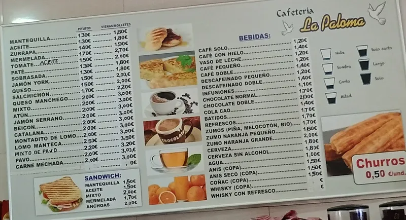 menu 0 of Cafeteria La Paloma