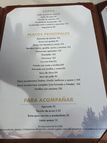menu 1 of Restaurante El rondador