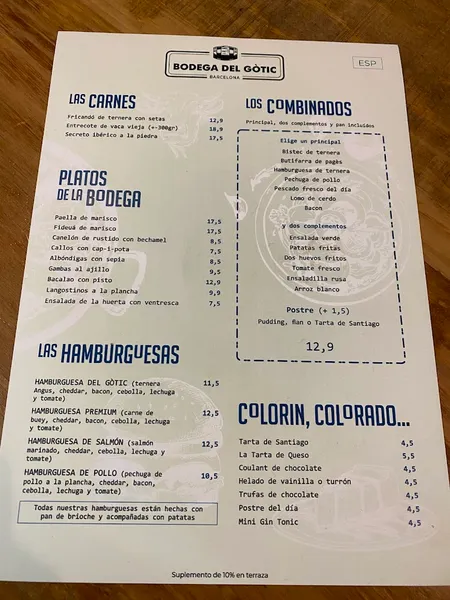 menu 0 of Bodega del Gòtic