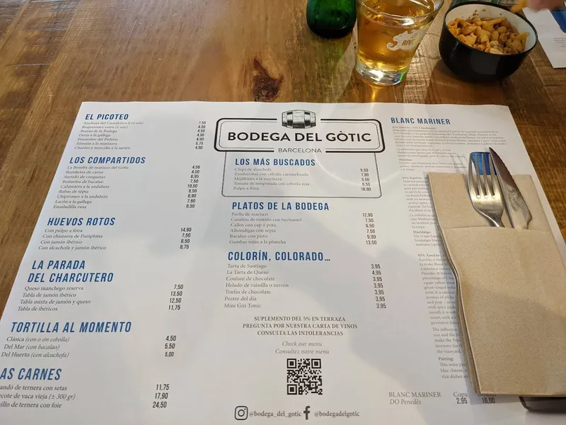 menu 2 of Bodega del Gòtic