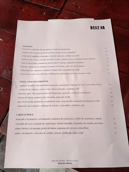 menu 2 of BENZiNA