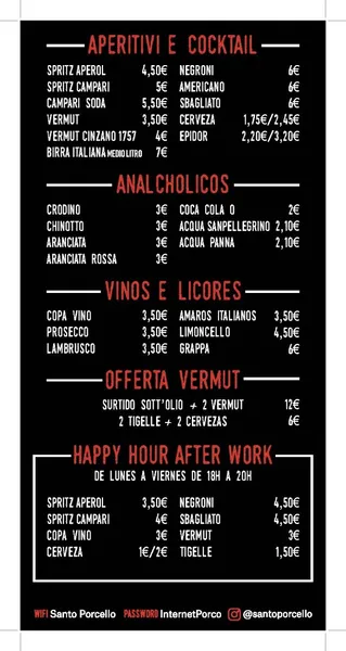 menu 0 of Bodega Santo Porcello