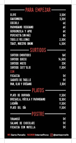 menu 2 of Bodega Santo Porcello