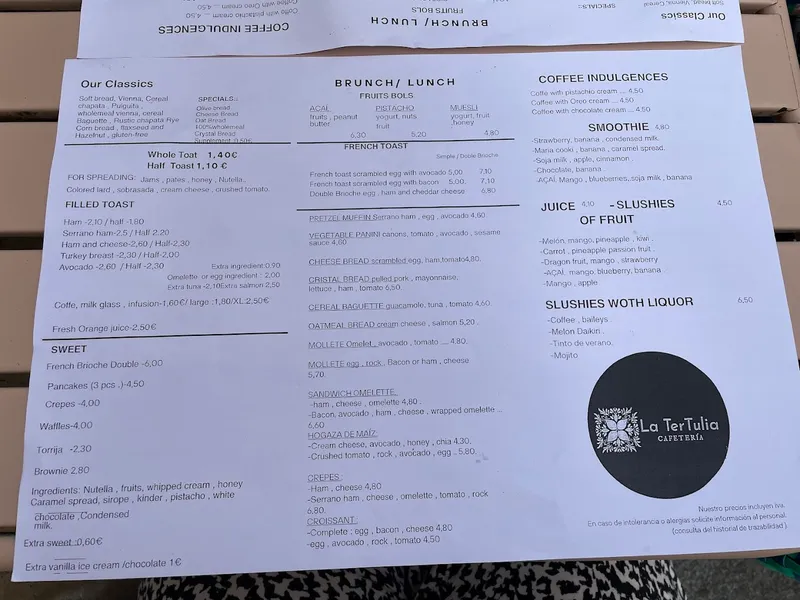 menu 2 of La Tertulia Cafetería