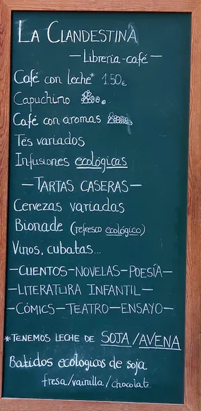 menu 0 of La Clandestina Librería Café