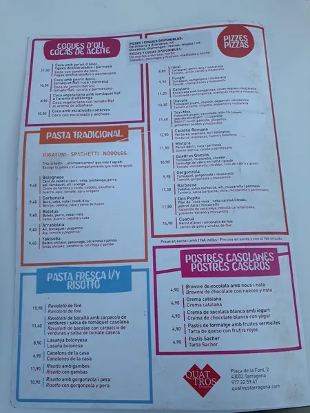 menu 1 of Quattros Cervecería