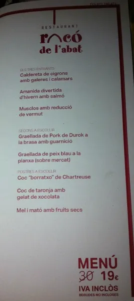 menu 1 of Restaurante Racó de L'Abat
