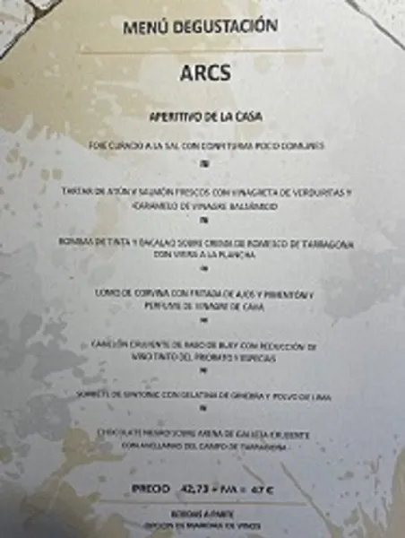 menu 0 of Arcs Restaurant